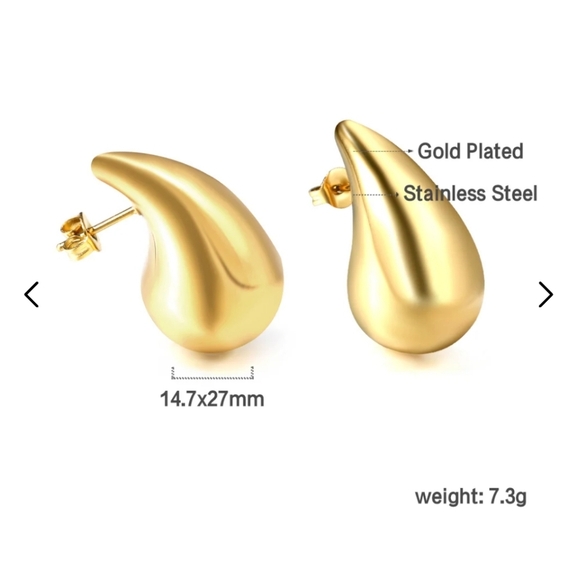 18k plated Gold Teardrop Earrings - Picture 2 of 7